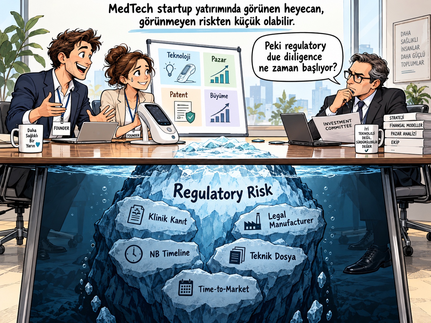 MedTech startup yatırımında görünmeyen regulatory risk iceberg görseli